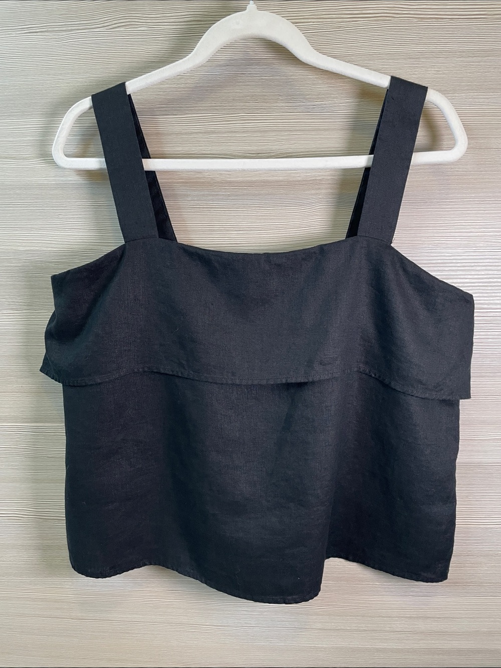 Quince 100% European Linen Square Neck Tank Black Adjustable Straps Size Large